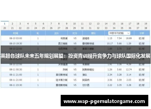英超各球队未来五年规划展望：投资青训提升竞争力与球队国际化发展